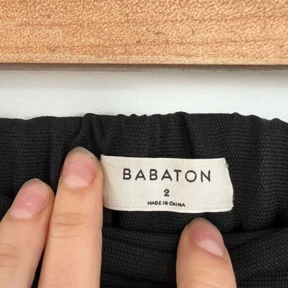 Aritzia Babaton Cohen Black Dress Pants Pleated Trousers Pockets Elastic Waist 2 - Picture 3 of 11